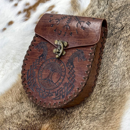 Medieval Viking Leather Belt – Unisex Embossed Renaissance Fanny Pack & Halloween Costume Accessory (1–2 Pcs)