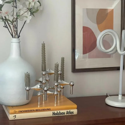 Metal Molecular Structure Candle Holder – Nordic Silver Candelabra Centerpiece for Living Room Decor & Gift