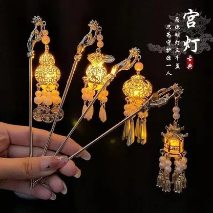 Luminous Lotus Flower Hairpin – Vintage LED Hair Stick with Lantern Tassel for Women and Traditional Hairstyles