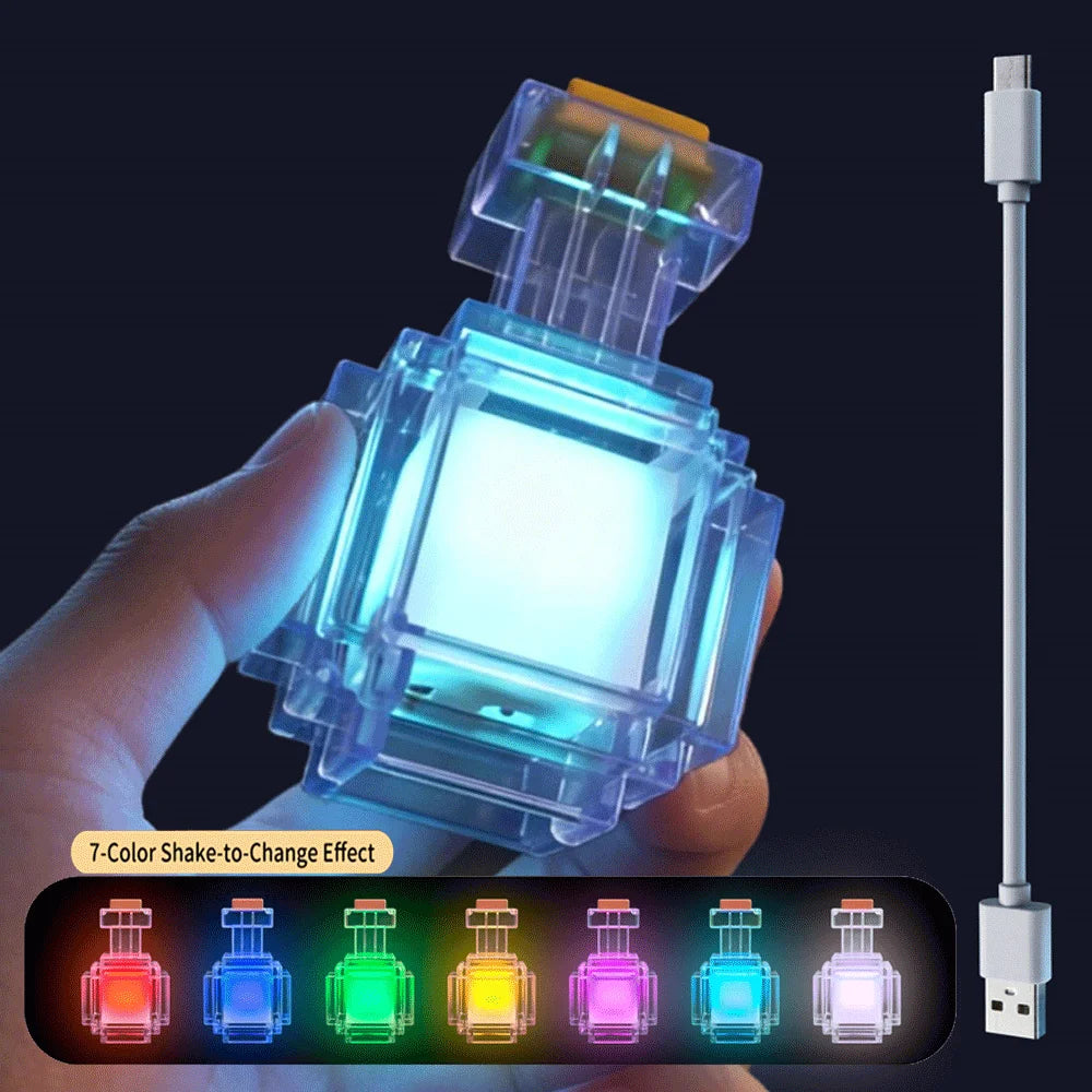 Rechargeable 7 Color Liquid Bottle Night Light - Pixel Style LED Bedroom Decor Lamp Kids Gift Game Room Decoration