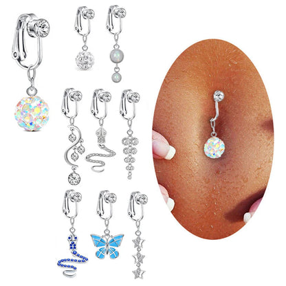 Faux Snake Belly Ring – Fake Clip-On Umbilical Navel Piercing, Belly Button & Cartilage Body Jewelry