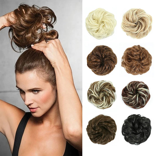 Azqueen Synthetic Messy Bun Chignon – Gray Brown Hair Bun Pad with Elastic Rope & Rubber Band Hair Extensions