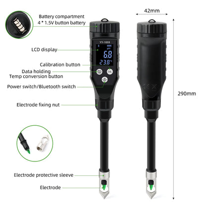 Smart Soil pH Meter 0.0-14.0pH - Bluetooth Soil Tester & Data Logger for Hydroponics, Garden & Farmland