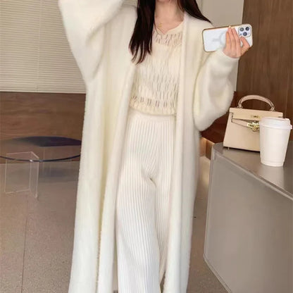 2024 Long Cardigan Women’s Knitted Sweater Jacket – Spring & Autumn Crochet, Loose Fit, Pockets, Winter Maxi Warm Jumper Coat