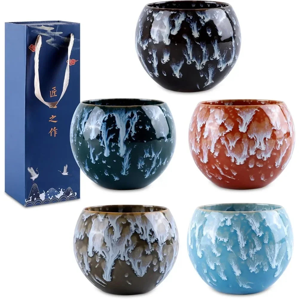 Chinese Ceramic Kung Fu Tea Set – 5 Piece Teacup Set with Gift Box, Perfect for Daily Home Drinking