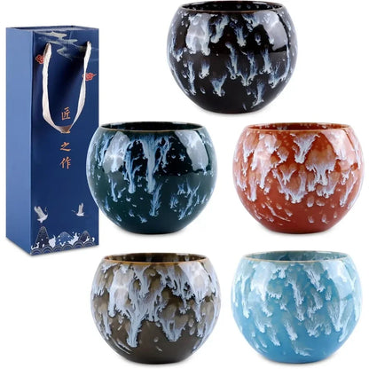 Chinese Ceramic Kung Fu Tea Set – 5 Piece Teacup Set with Gift Box, Perfect for Daily Home Drinking