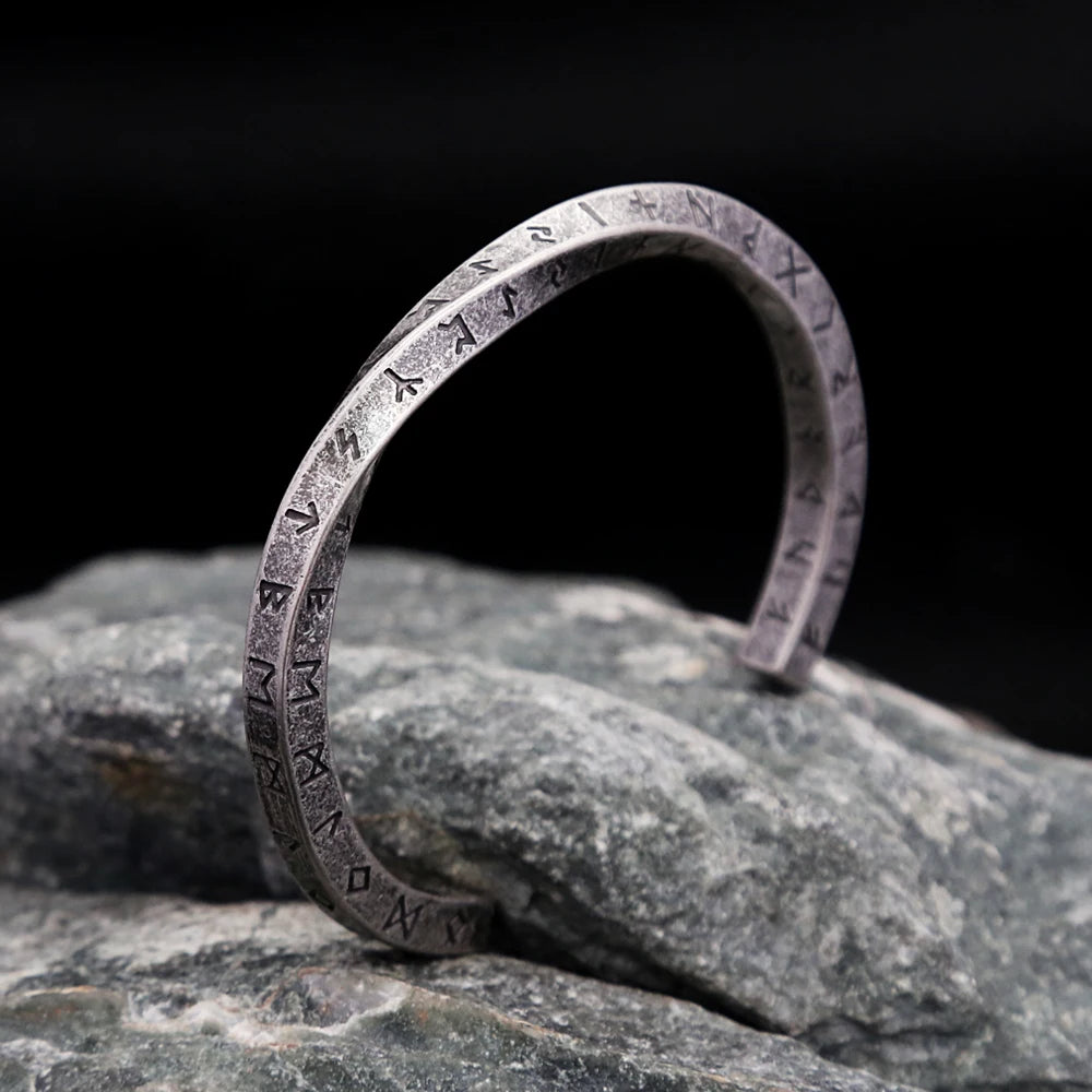 New Vintage 316L Stainless Steel Mobius Bangle - Fashion Nordic Vikings Letter Bracelet for Men, Party Jewelry Gifts