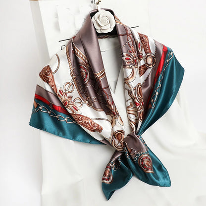 90x90cm Silk Square Scarf - Women’s Printed Hijab Shawl Head Wrap Bandana Beach Pareo Fashion Accessory