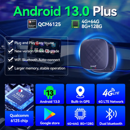 CarlinKit Android 13 AI TV Box – 8-Core Wireless CarPlay & Android Auto with Split Screen, 64G/128G for Netflix, YouTube, Play Store