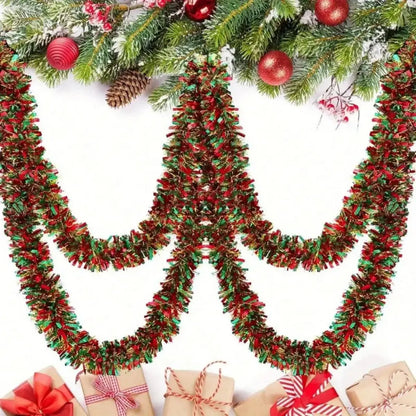 Christmas Tinsel Garland with LED Lights – Shiny Thick Garland for Tree & Home Decor