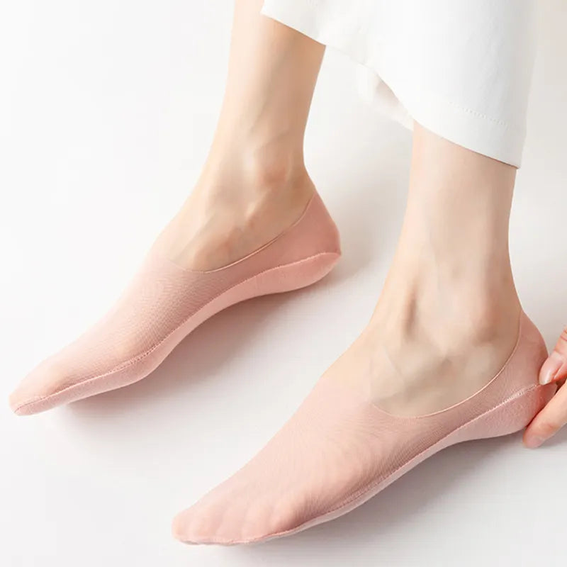 High-Quality Women's Invisible Boat Socks - 5 Pairs of Breathable Silicone Non-Slip Slippers, Ultra-Thin Ice Silk Low Sox