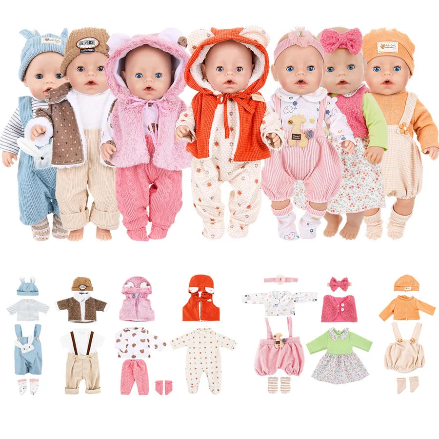 43cm Baby Doll Clothes Set – Leather Jacket, Pants & Rompers for 18-Inch American Dolls, Winter Outfit