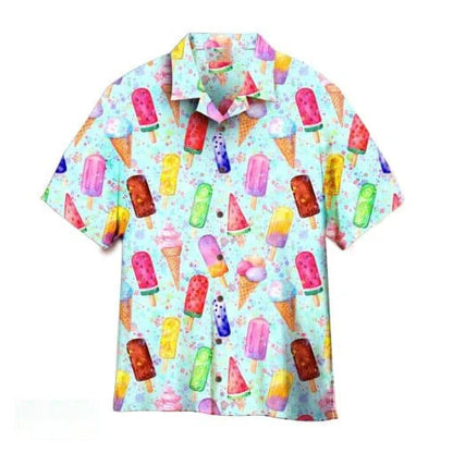 Men’s Ice Cream Hawaiian Shirt - Summer Beach Print Short Sleeve Casual Top with Original Design