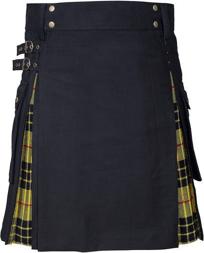 Men's Utility Kilt – 100% Cotton Jeans Hybrid with Modern Box Pleated Tartan, Traditional Design