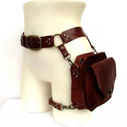 Punk Retro PU Waist Bag – Small Square Casual Crossbody Hip Pack for Women, Multi-Function Outdoor Leg Phone Pouch