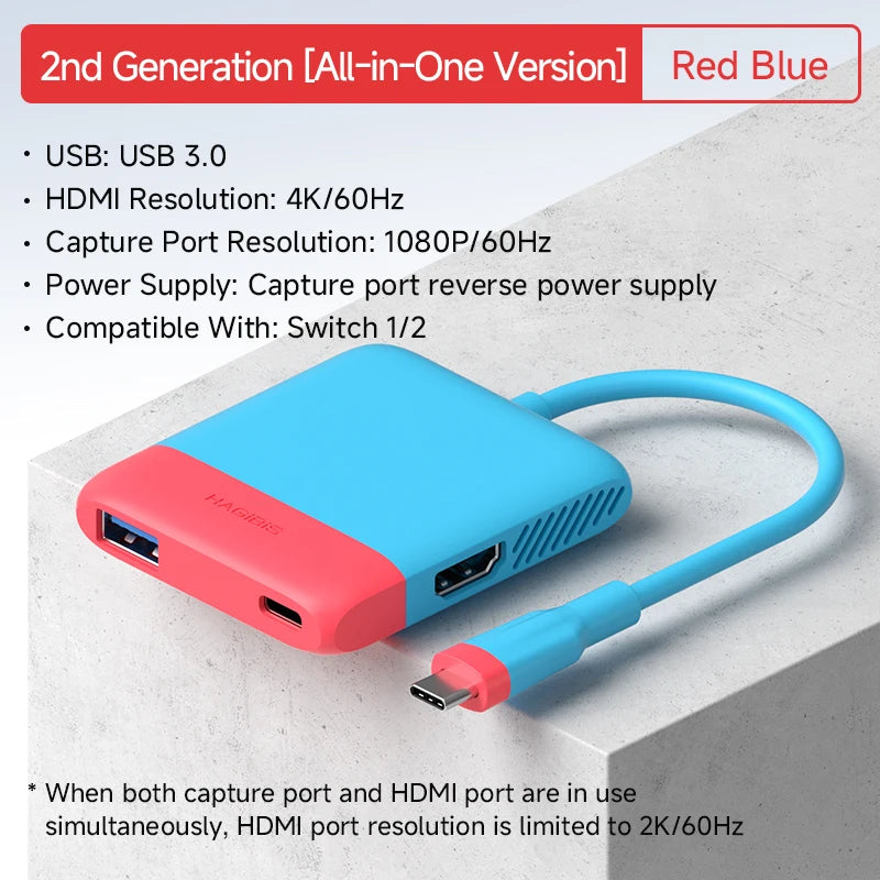 Hagibis Switch Video Capture Card & Portable TV Dock – Gaming Hub for Nintendo Switch 1/2/OLED, Live Streaming Adapter for Laptop & iPhone 17 Pro
