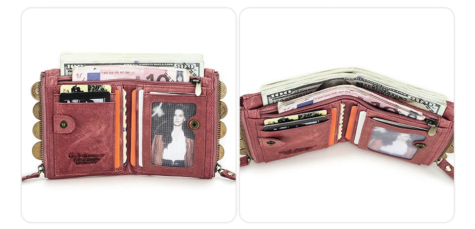 CONTACT'S Genuine Leather Short Wallet for Women — Luxury Designer Card & Coin Holder, Mini Money Clip Wallet with Free Shipping