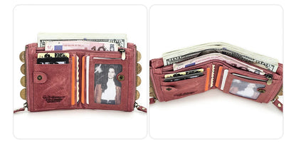 CONTACT'S Genuine Leather Short Wallet for Women — Luxury Designer Card & Coin Holder, Mini Money Clip Wallet with Free Shipping