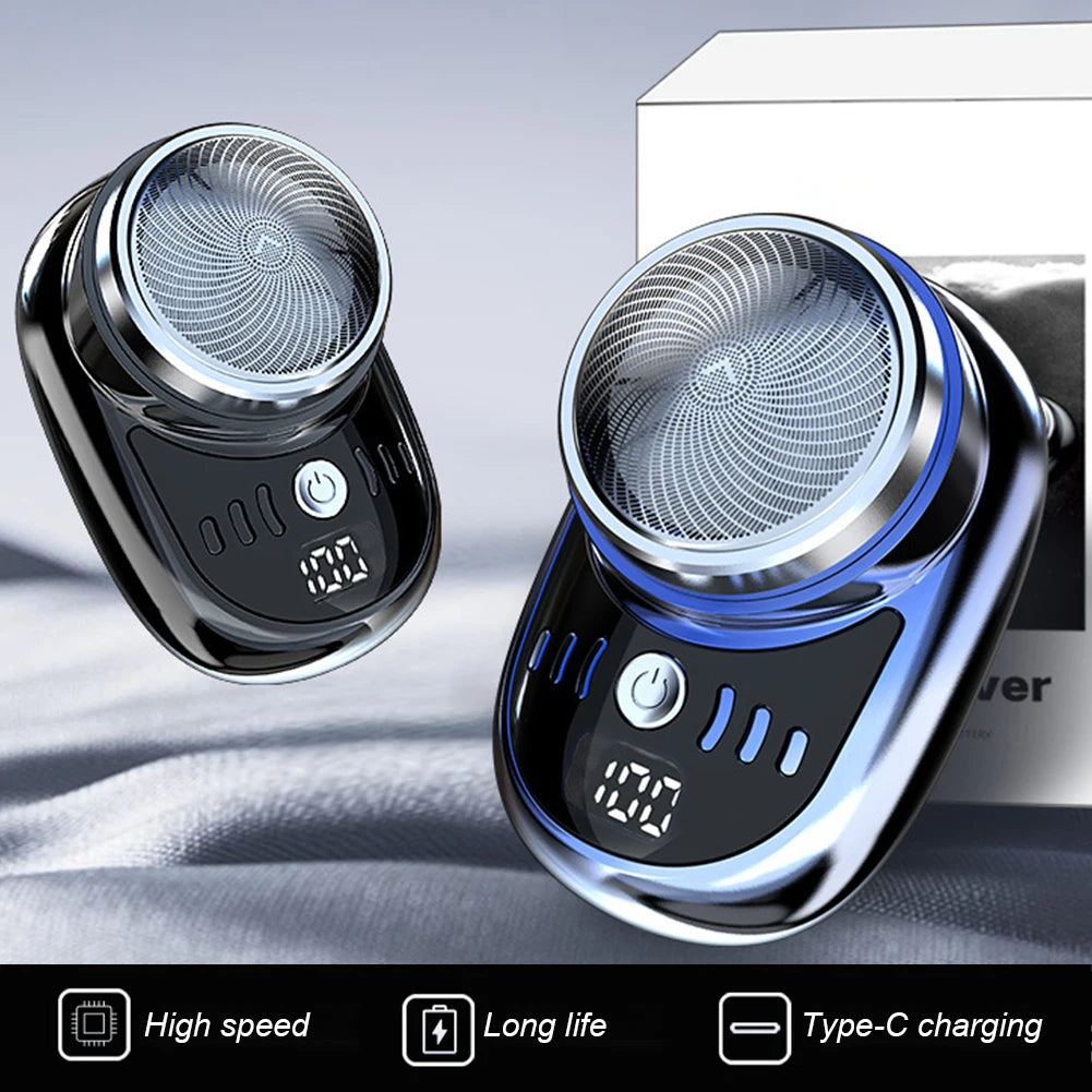 Mini Electric Shaver — Portable USB Rechargeable Travel Razor with Digital Display & Detachable Head for Beard