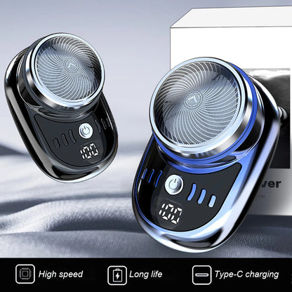 Mini Electric Shaver — Portable USB Rechargeable Travel Razor with Digital Display & Detachable Head for Beard