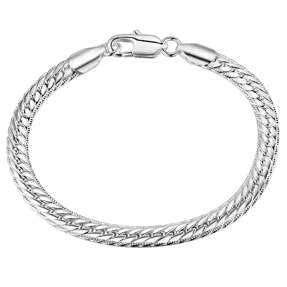 925 Sterling Silver Full Side Chain Necklace & Bracelet Set - 2-Piece Fashion Jewelry for Men & Women, Perfect Wedding Gift