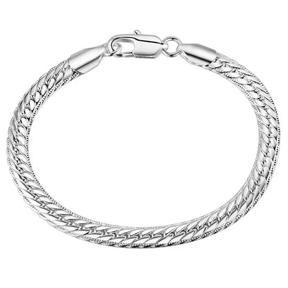 925 Sterling Silver Full Side Chain Necklace & Bracelet Set - 2-Piece Fashion Jewelry for Men & Women, Perfect Wedding Gift