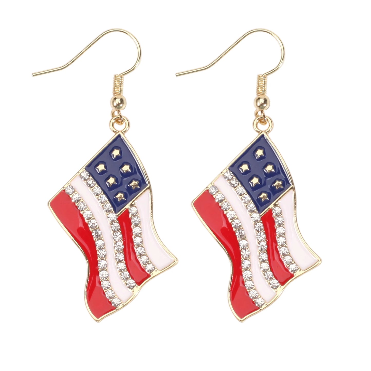 USA Flag Heart Star Cross Earrings - Patriotic Independence Day Dangle Jewelry for Women