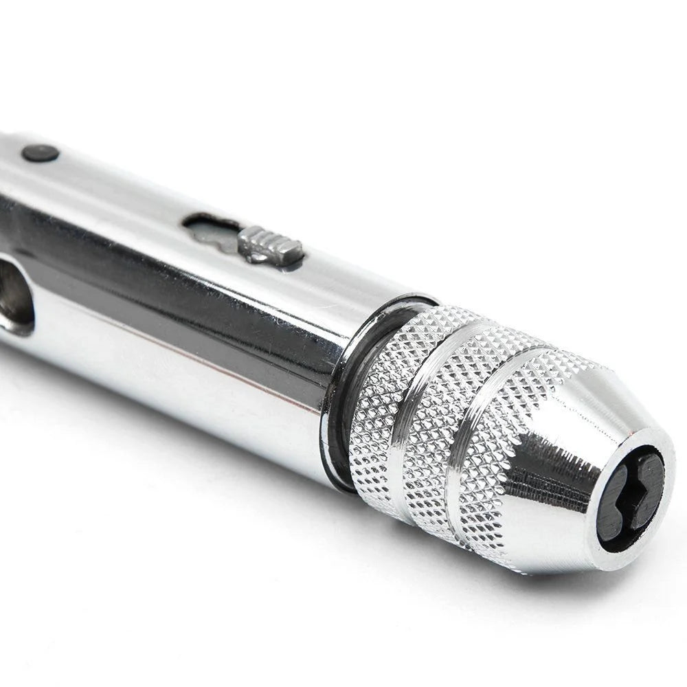 Adjustable Silver T-Handle Ratchet Tap Holder Wrench – 5pcs M3-M8 Machine Screw Thread Metric T-shaped Tap