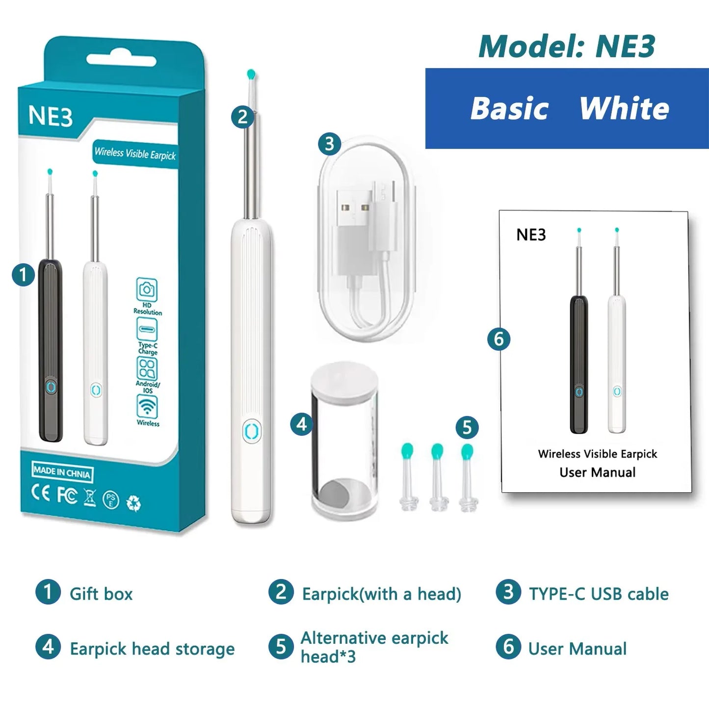 Wireless Ear Cleaner with Camera – USB-C Rechargeable Otoscope Earpick, Wax Removal Endoscope Tool with Mini Camera
