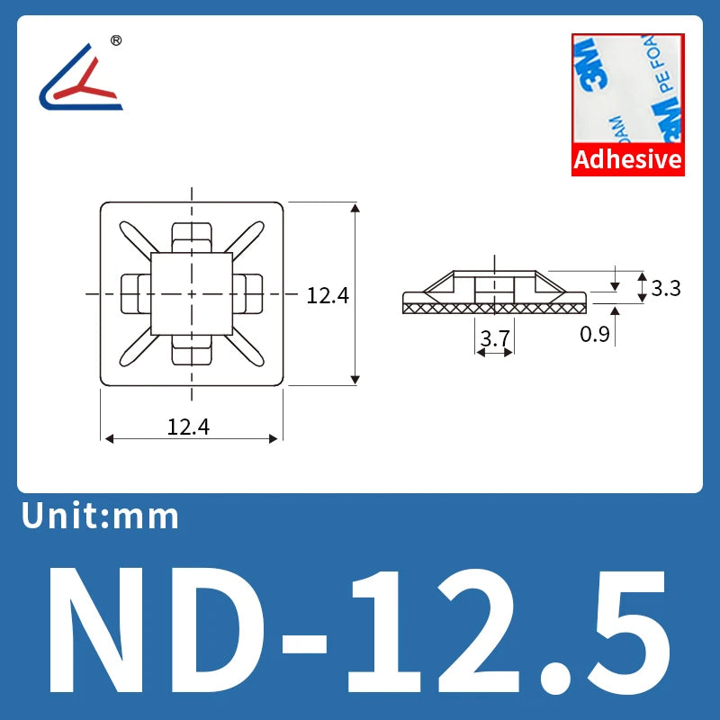 ND 20/50/100PCS Self-Adhesive Cable Tie Mounts – Zip Wire Tie Holder with Screw Hole Base