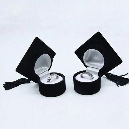 Velvet Ring Box with Graduation Cap Design – Jewelry Packaging for Wedding, Engagement, Earrings & Graduation Gift Organizer