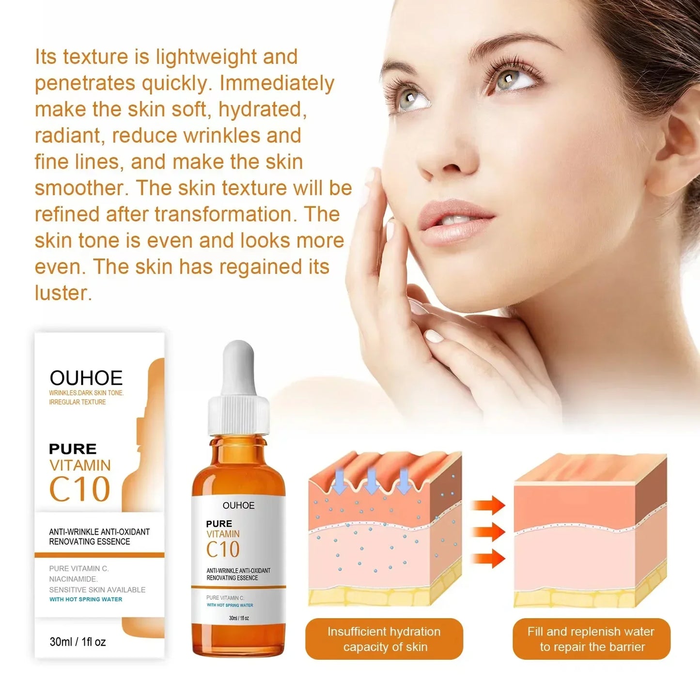 Vitamin C Face Serum – Wrinkle Remover, Lifting & Firming Anti-Aging Essence for Brightening & Nourishing Skin