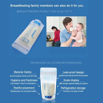 250ml Breastmilk Storage Bags: Self-Standing Baby Food Containers - Leak-Free Milk Freezer Bags, BPA-Free, Pack of 30