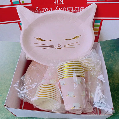 Cartoon Cat Shaped Paper Plates - Lovely Animal Plates for Kids' Birthday Party Decor, Disposable Cake and Dessert Plates