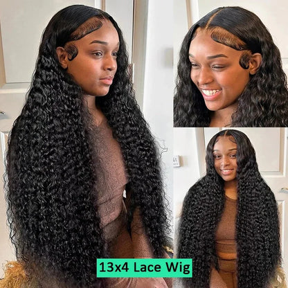 HD Lace Front Wig 13x6 – 40 Inch Deep Wave Human Hair Wig, Pre-Plucked Curly Brazilian Water Wave Lace Frontal Wig