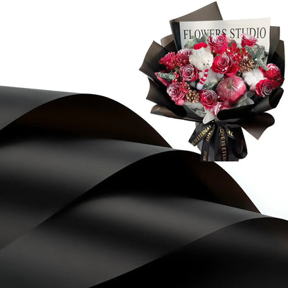20 Sheets Matte Black Flower Wrapping Paper with Gold Edges – Waterproof Gift Wrap for DIY Wedding & Birthday Presents