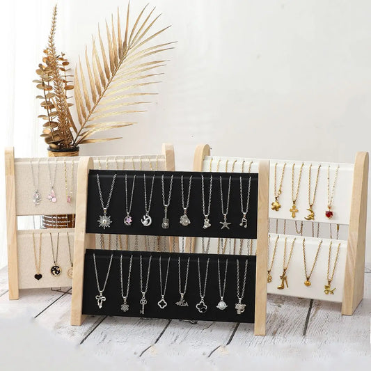 2-Layer Wooden Slope Jewelry Display Stand – Necklace & Pendant Organizer Rack Tray