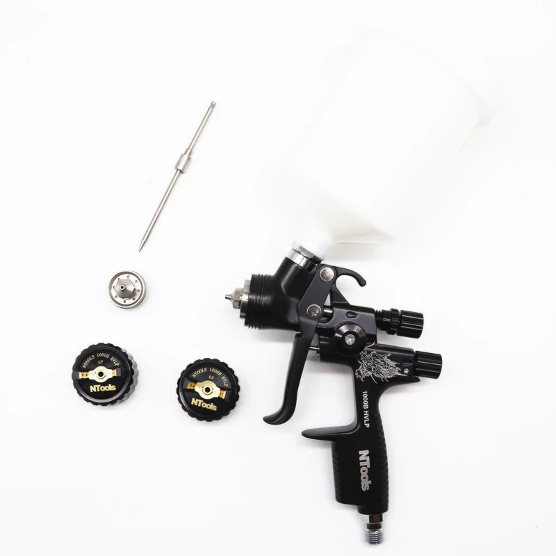 HVLP Spray Gun with Adapter & Mix Tank — 1.3mm & 1.7mm Nozzles for Car Painting, Water-Based Air Spray Gun