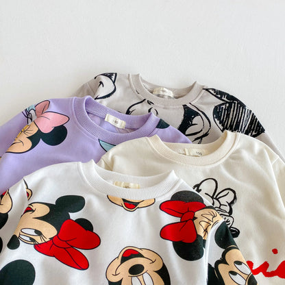 Disney Cartoon Sweatshirt Set – Autumn Long Sleeve Tops & Pants for Kids, Casual Outfit