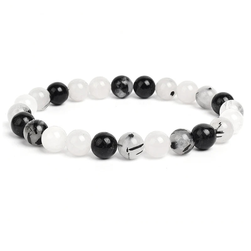 Natural Stone Bead Bracelet - Amethyst Crystal Quartz Aquamarine Jade Agate Elastic Bangle Jewelry for Women & Men