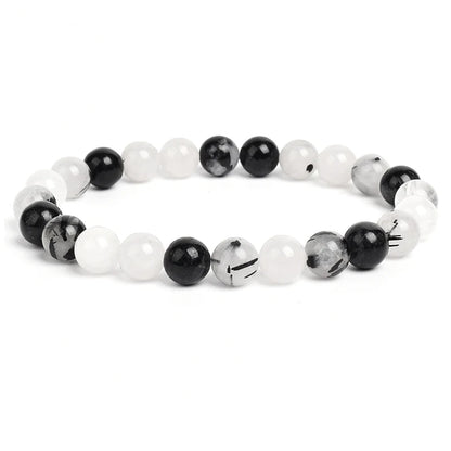 Natural Stone Bead Bracelet - Amethyst Crystal Quartz Aquamarine Jade Agate Elastic Bangle Jewelry for Women & Men