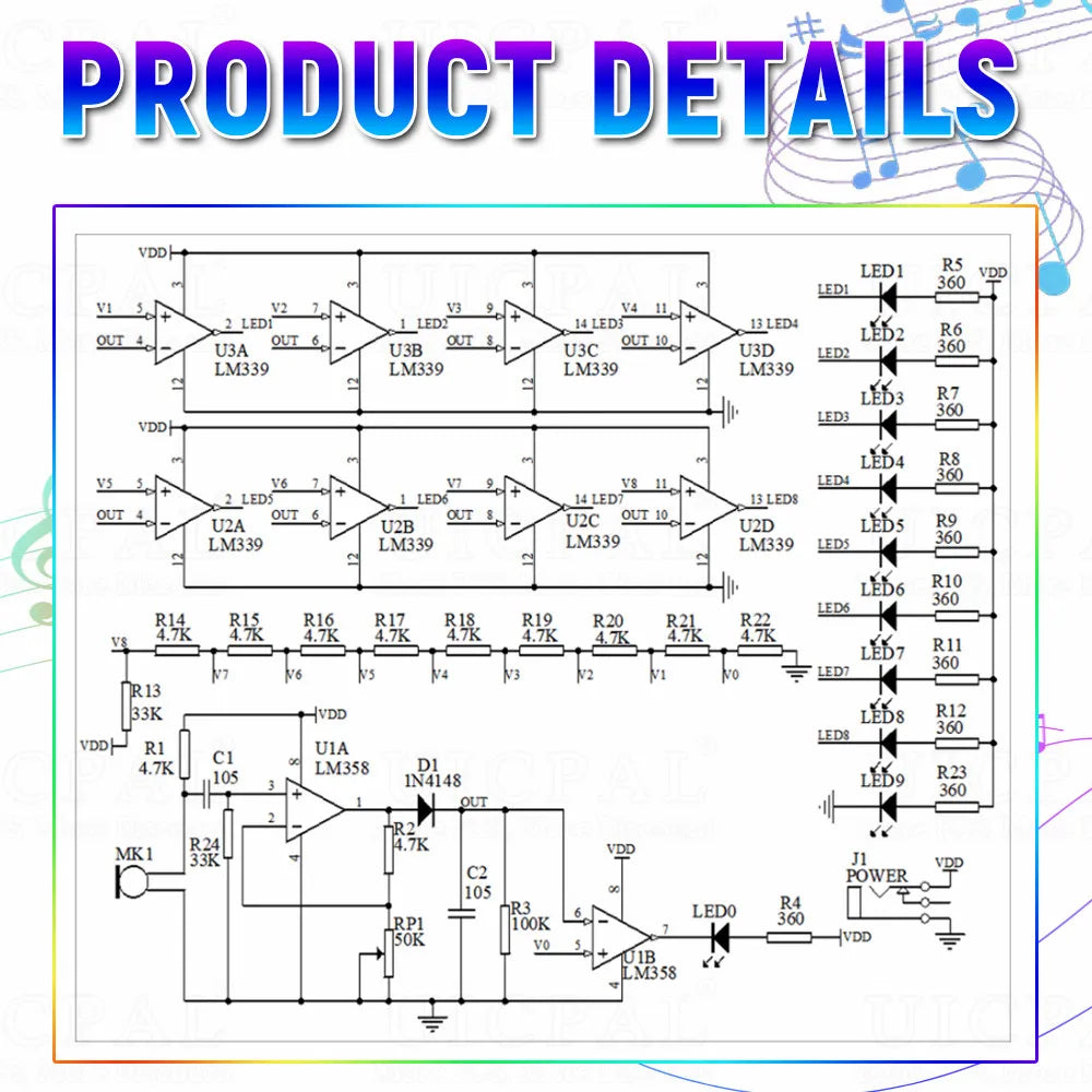 DIY LED Music Spectrum Kit - Crystal Column Audio Display PCB Soldering Practice Kit 5-12V