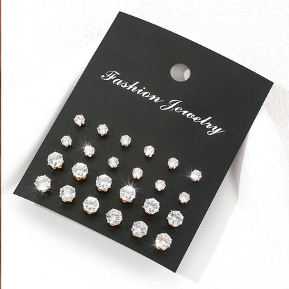 12 Pairs Luxurious Zirconia Earrings Set – Shiny Elegant Simple Stud Jewelry Gift for Parties, Couples & Daily Wear