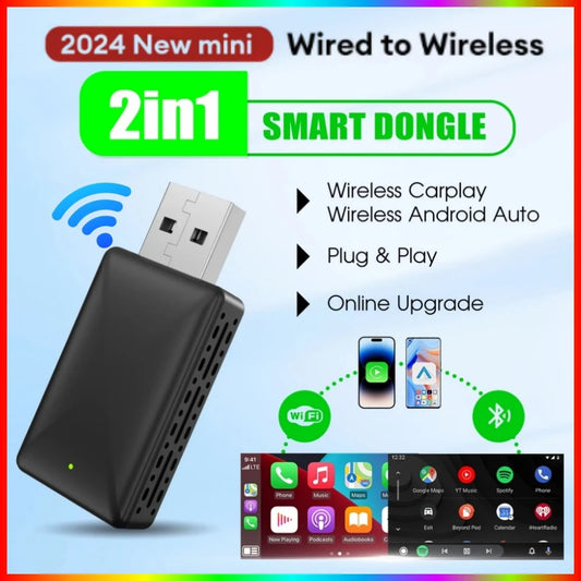 Wireless CarPlay and Android Auto Adapter for Toyota, Mazda, Nissan, Camry, Suzuki, Subaru, Citroen, Audi, Mercedes, Kia, Ford, Opel - Supports Spotify, Bluetooth
