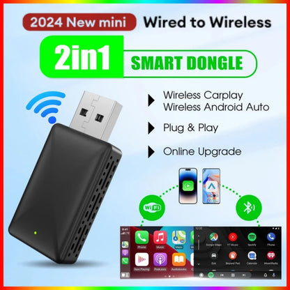 CarPlay & Android Auto Wireless Adapter — Compatible with Toyota, Mazda, Nissan, Camry, Suzuki, Subaru, Citroen, Audi, Mercedes, Kia, Ford, Opel with Spotify & Bluetooth