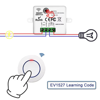 433MHz Wireless Relay Switch - 10A Remote Control Light Receiver with Wall Panel for LED Lamps 110V 220V