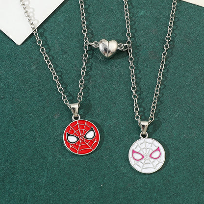 Spiderman Superhero Necklace Set - 2PCS Avengers Pendant Jewelry Gift for Couples & Valentine’s Day