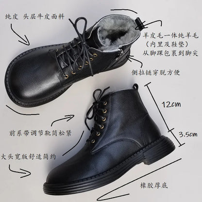Careaymade 100% Genuine Leather Wide Casual Women’s Short Boots – Big Size, Handmade Men’s Wool Boots