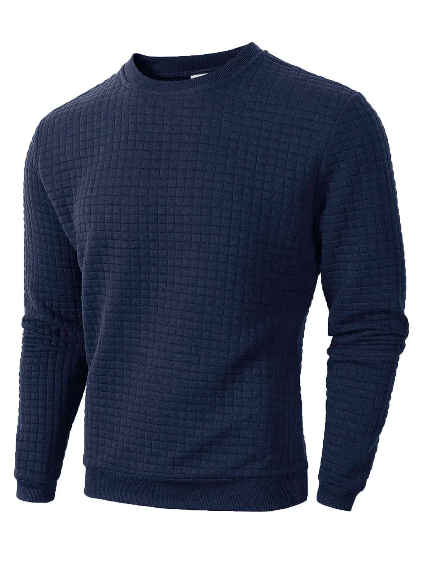Men's Crew Neck Knit Sweater - Solid Color Jacquard Check Pullover Warm Casual Streetwear Top