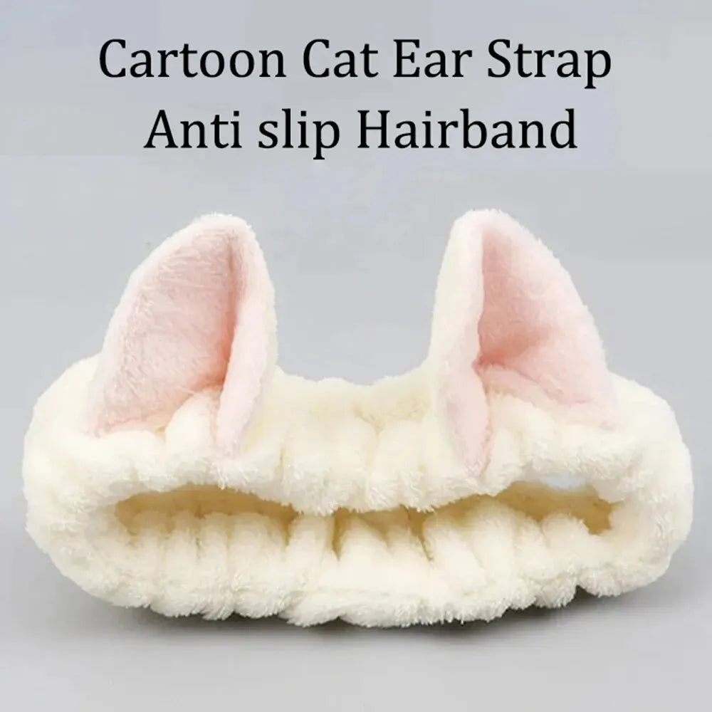 Cat Coral Plush Headband - Soft Cute Hair Bow Band for Face Washing, Makeup and Girls